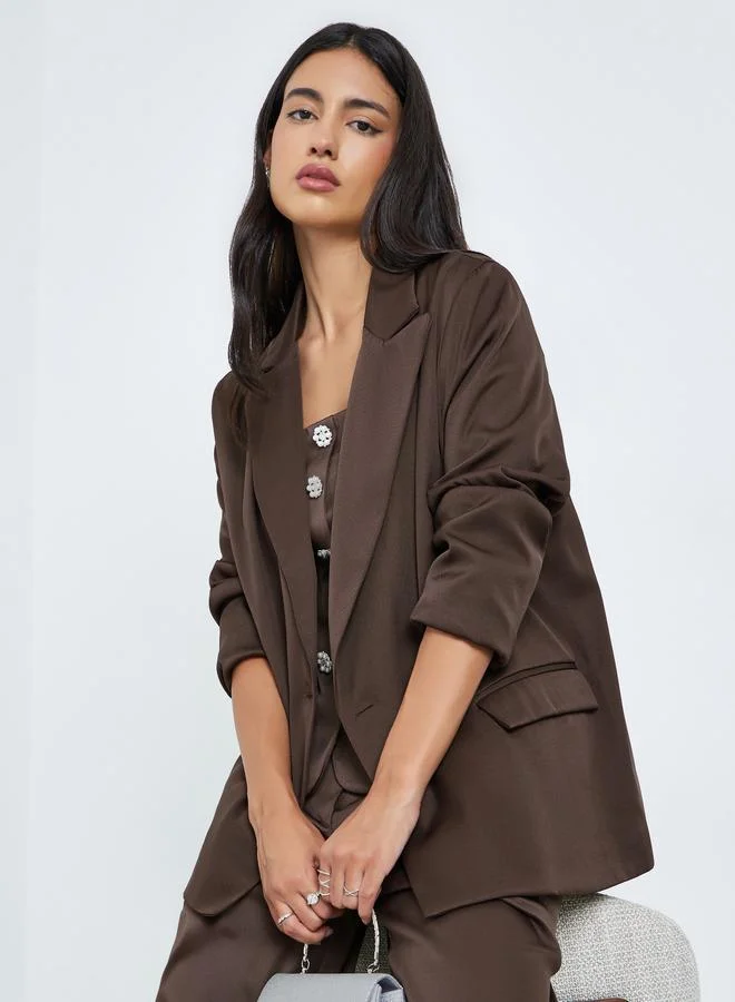 Styli  Women Brown Regular Fit Double-Breasted Blazer for Women | Best Price UAE